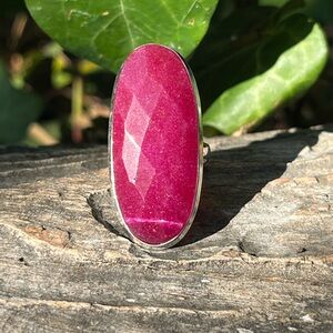 Size 7 925 silver plated simulated ruby ring long‎